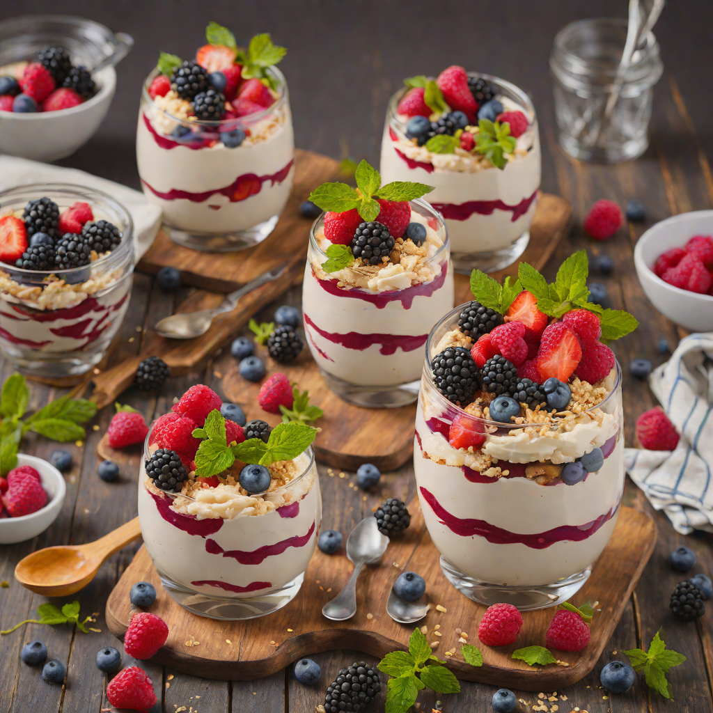 No-Bake Mixed Berry Cheesecake Parfaits with Honey and Mint