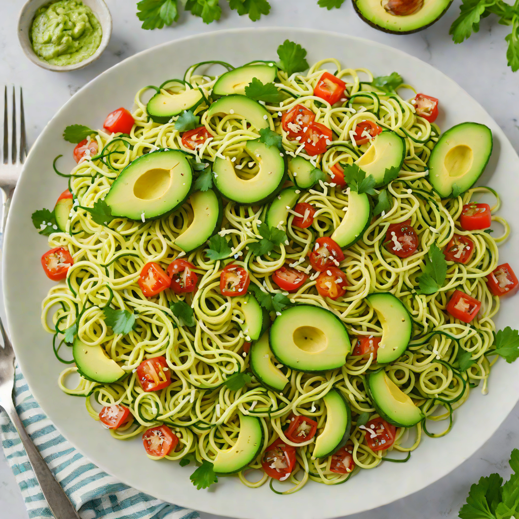Low-Carb Zucchini Noodle Salad with Avocado and Cilantro-Lime Dressing
