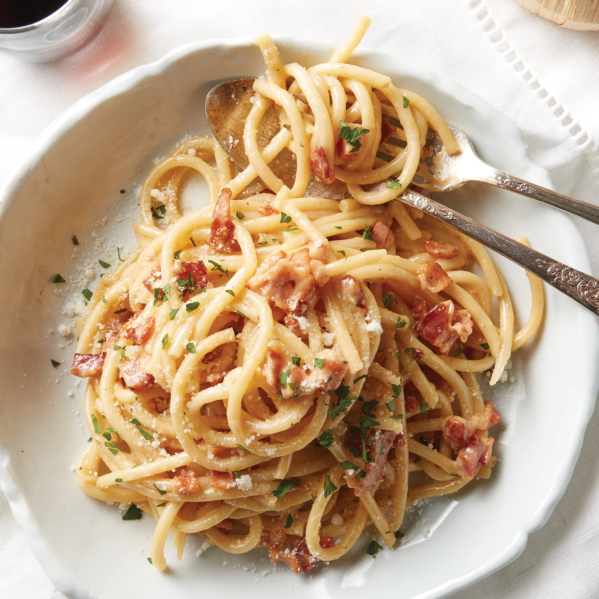French Beef Carbonara with Parmesan and Pancetta