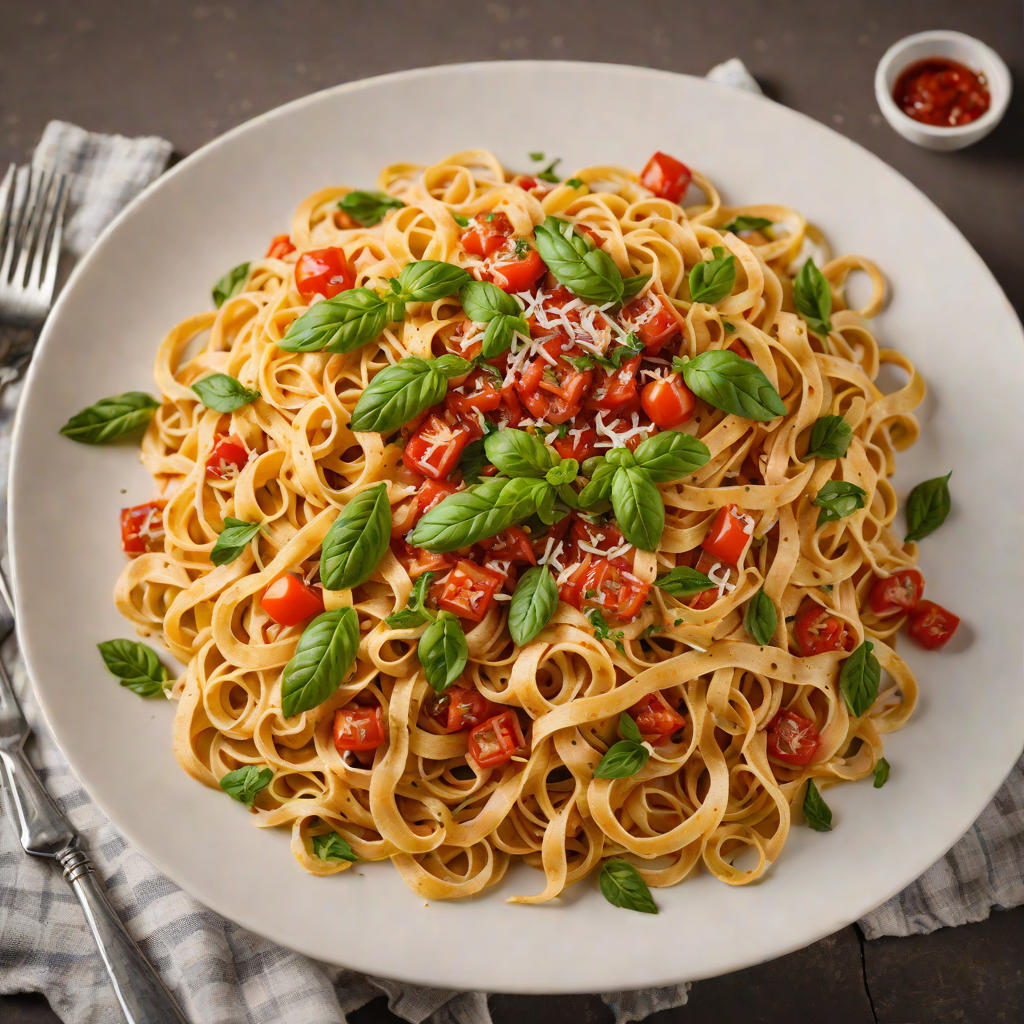 Rustic Handmade Tagliatelle with Tomato-Basil Sauce