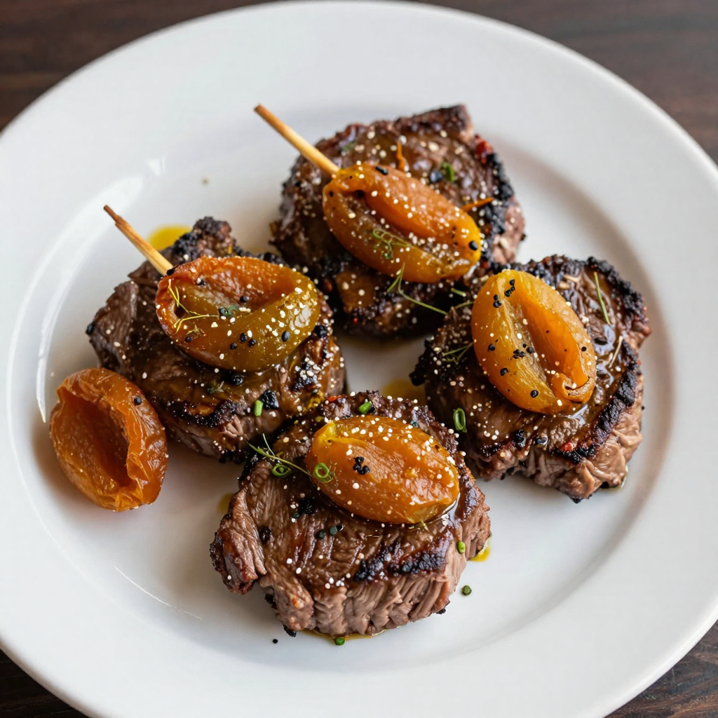 Beef Sirloin Sosaties with Dried Apricot and Curry Marinade