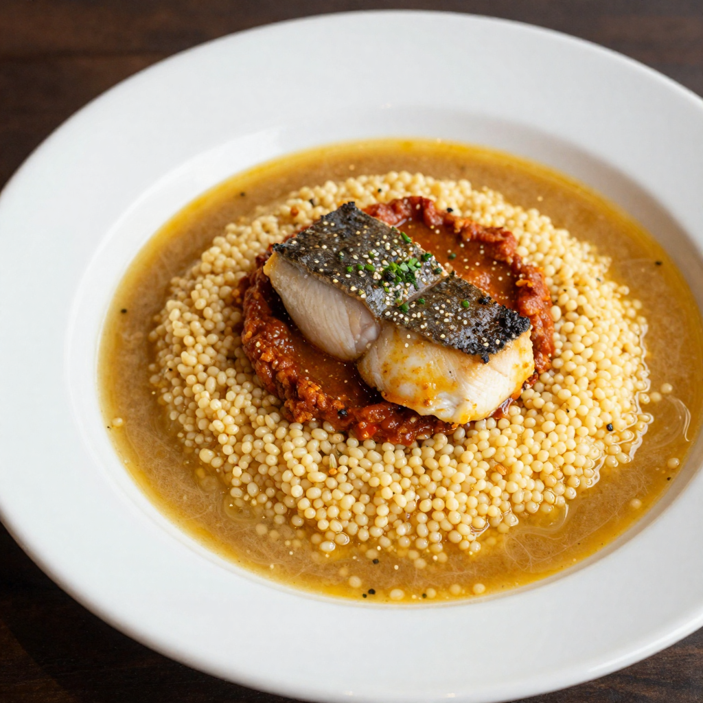 Couscous au Poisson with Harissa Broth