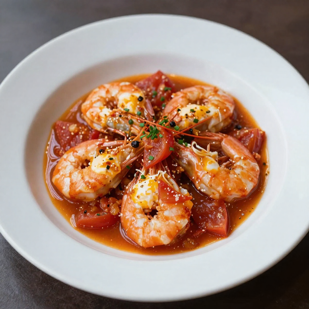Shrimp Ojja in Spicy Tomato and Egg