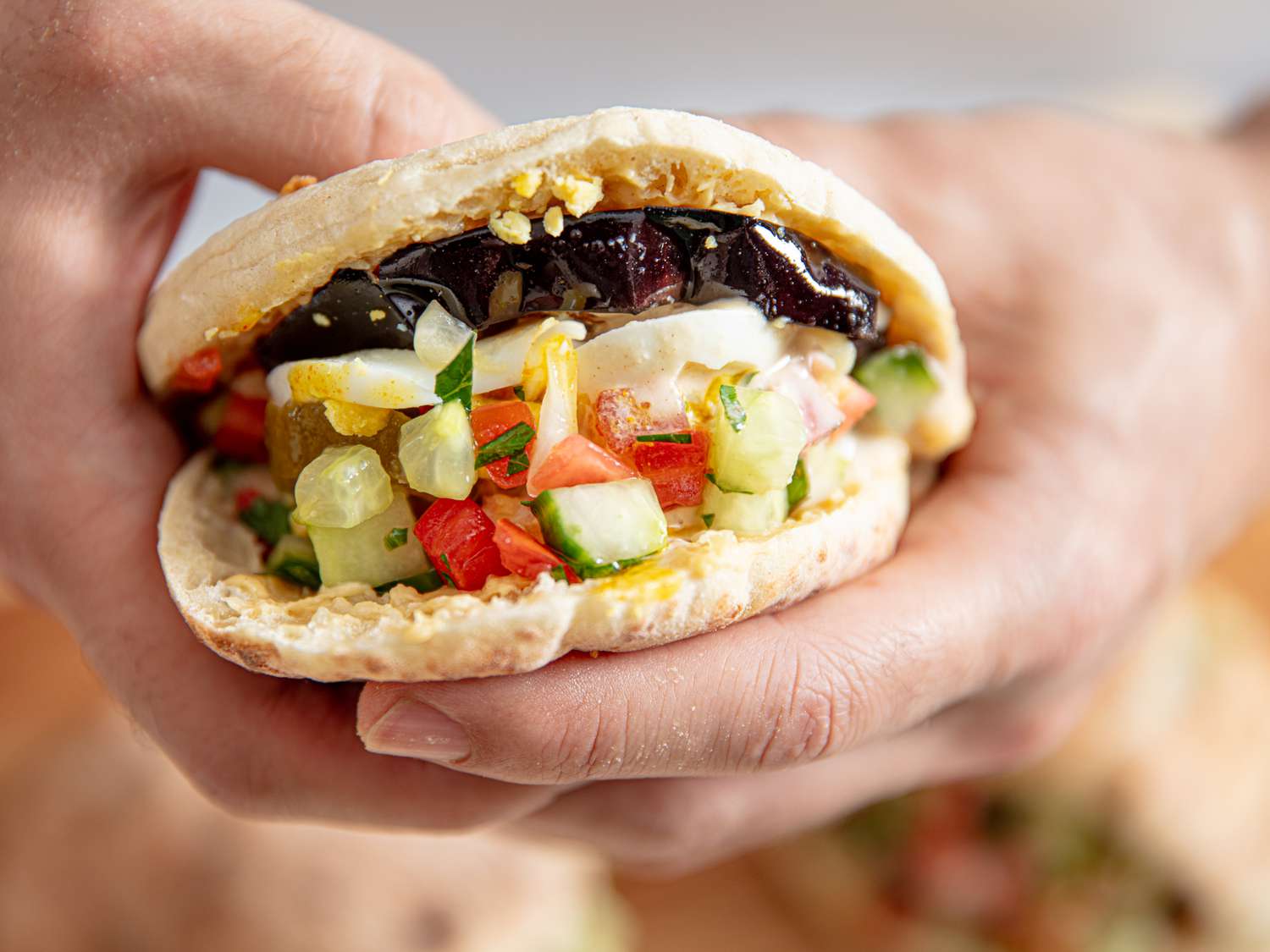 Sabich Pita with Fried Eggplant and Amba
