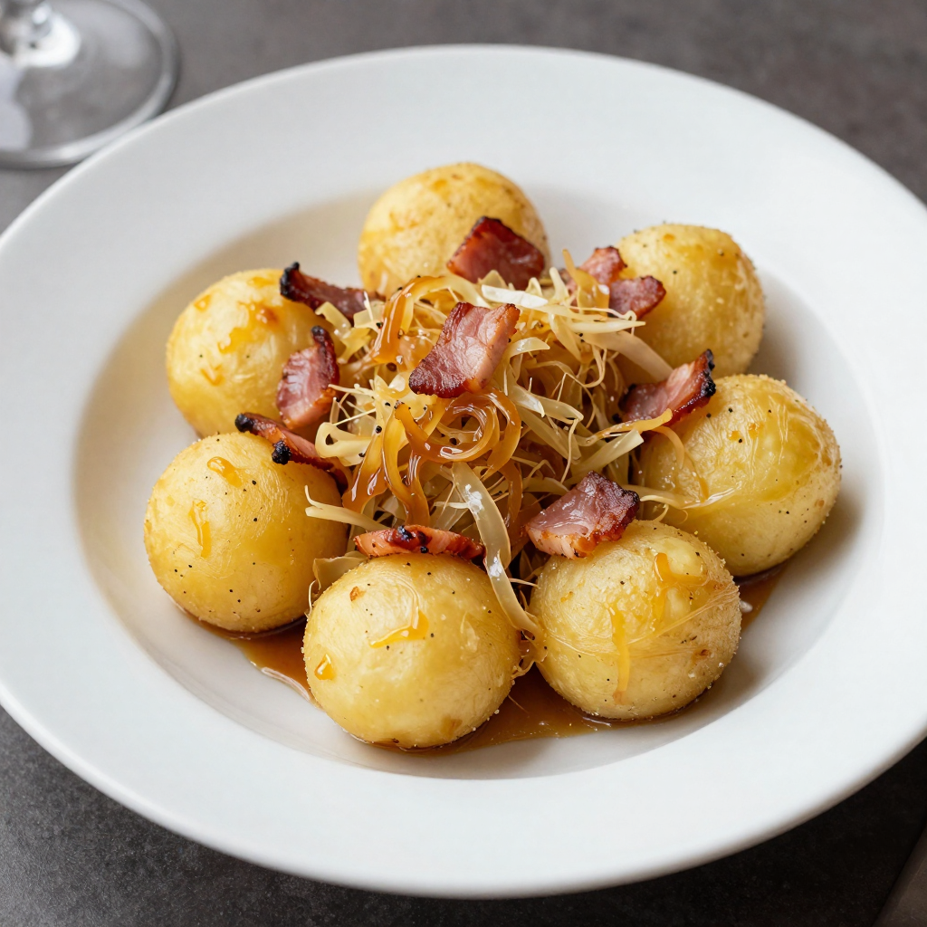 Halušky Potato Dumplings with Caramelized Cabbage and Smoked Bacon