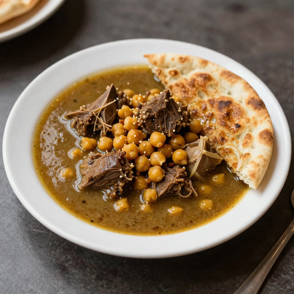 Tashreeb Laham Toasted Flatbread Soaked in Lamb Shank and Chickpea Broth