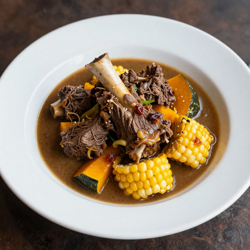 Puchero Uruguayo with Beef Shank, Marrow Bones, Corn and Squash