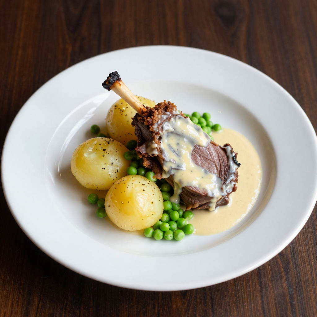 Hangikjöt Smoked Lamb with Béchamel, Potatoes and Green Peas