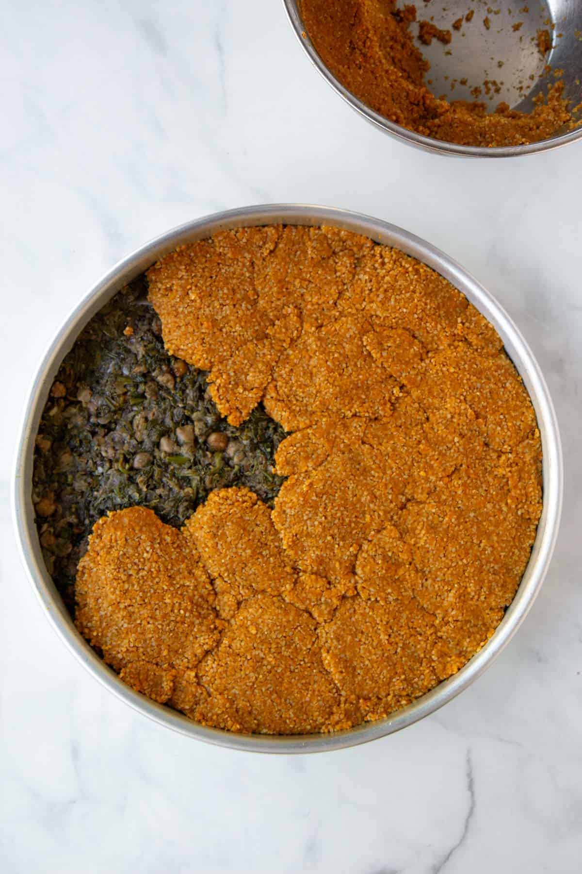 Kibbeh bil Sanieh Baked Pumpkin-Bulgur Pie with Spinach and Walnuts
