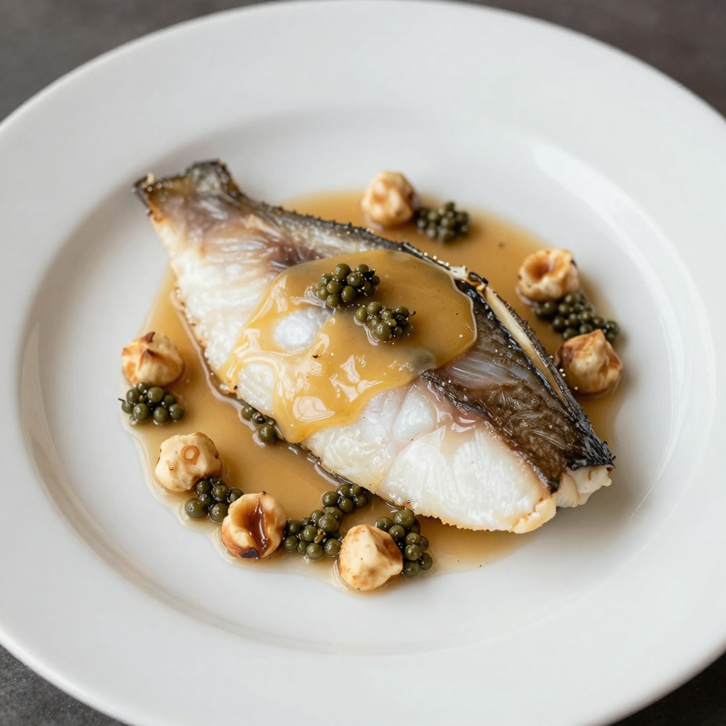 Steamed Haddock with Brown Butter, Capers and Hazelnuts