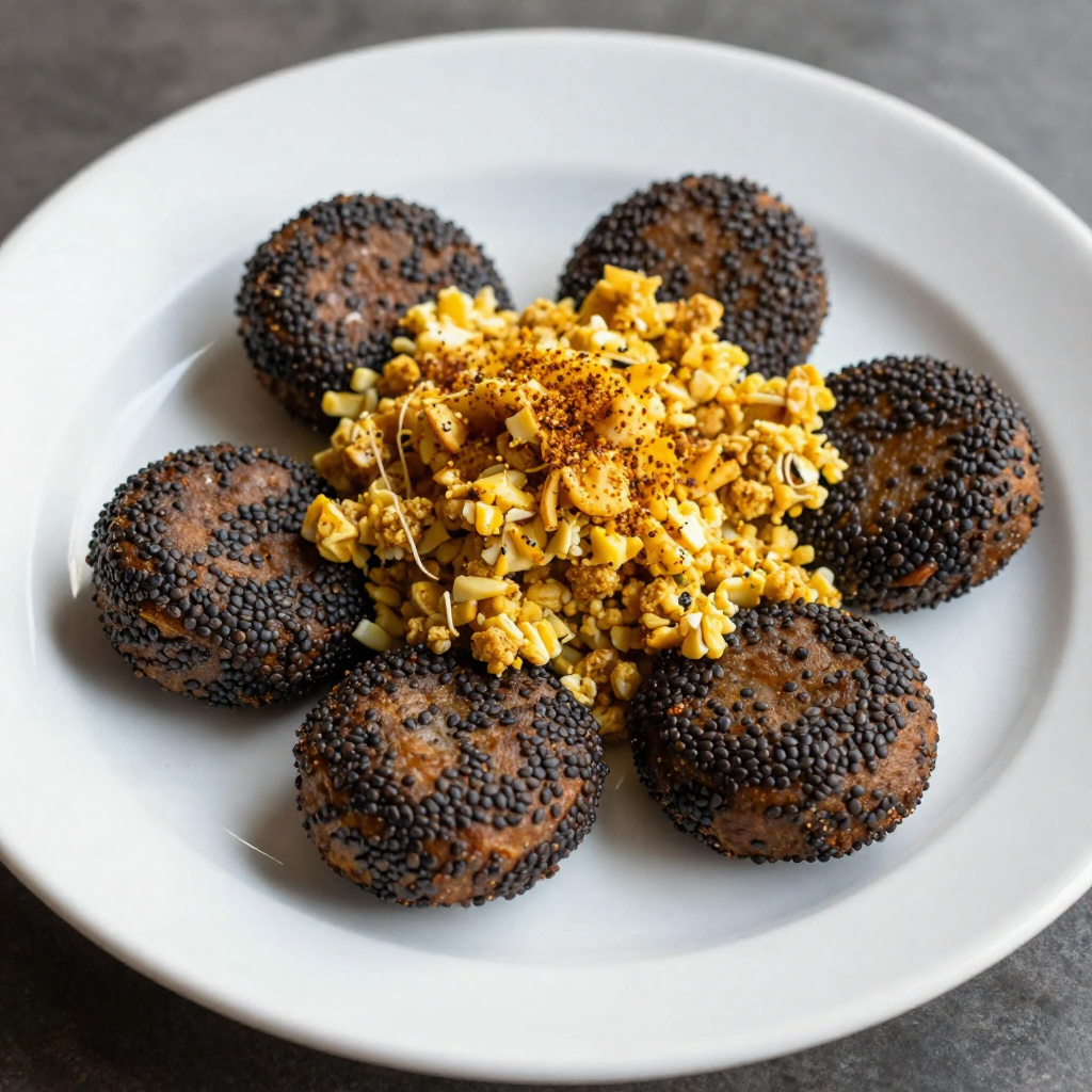 Bara Black Lentil Patties with Cracked Egg Topping