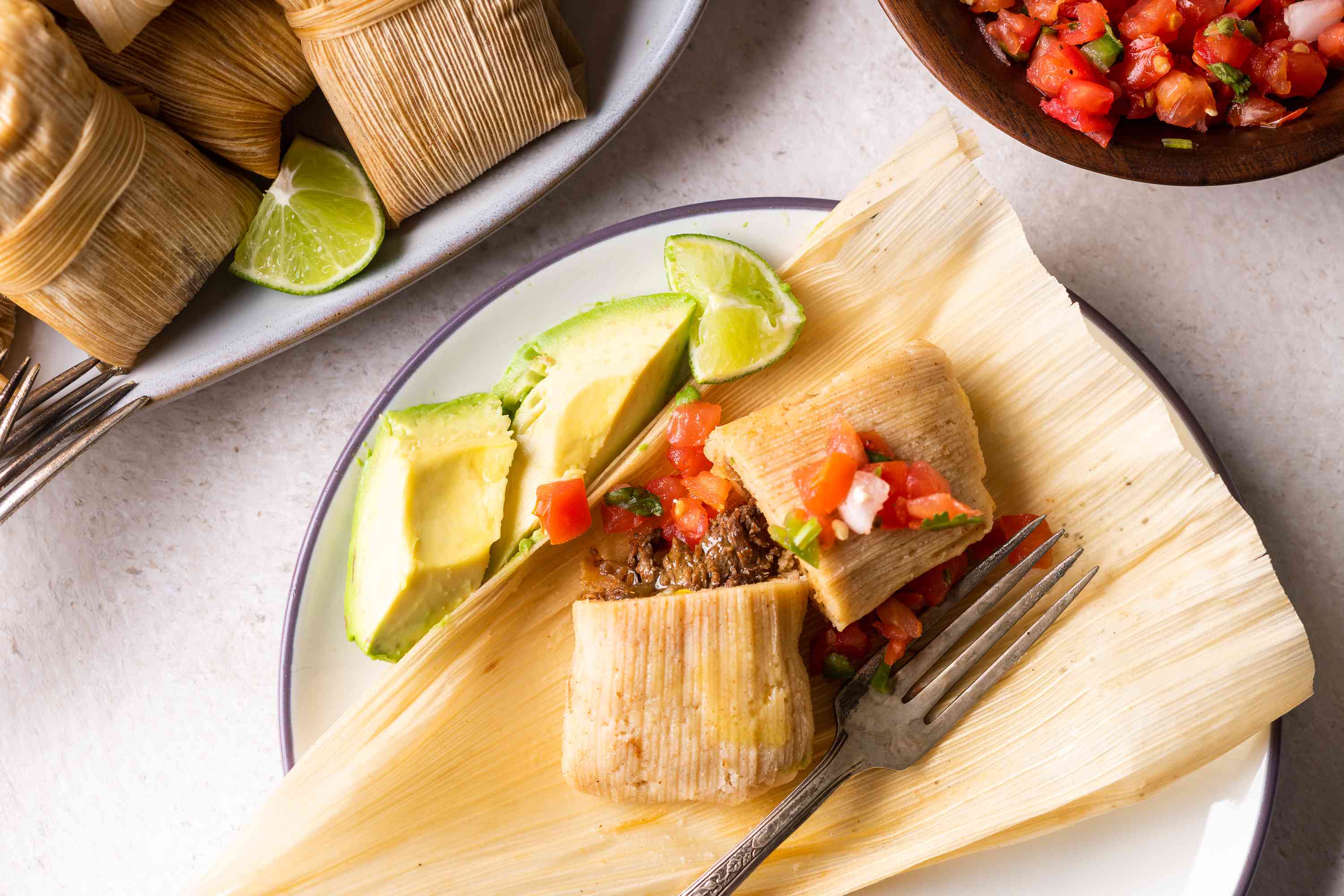 Mexican Slow-Cooked Beef Tamales with Avocado Salsa