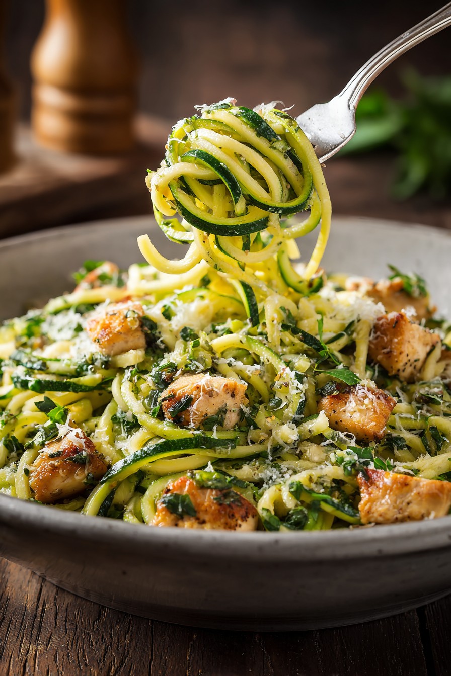 Coconut-Crusted Chicken with Zucchini Noodles