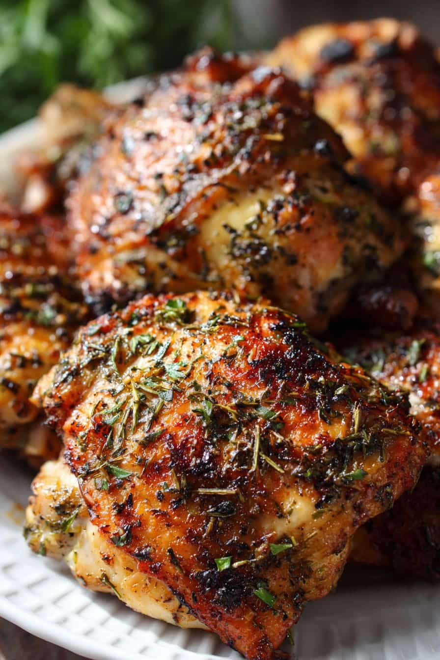 Crispy Air Fryer Garlic Herb Chicken Thighs with Zucchini Noodles