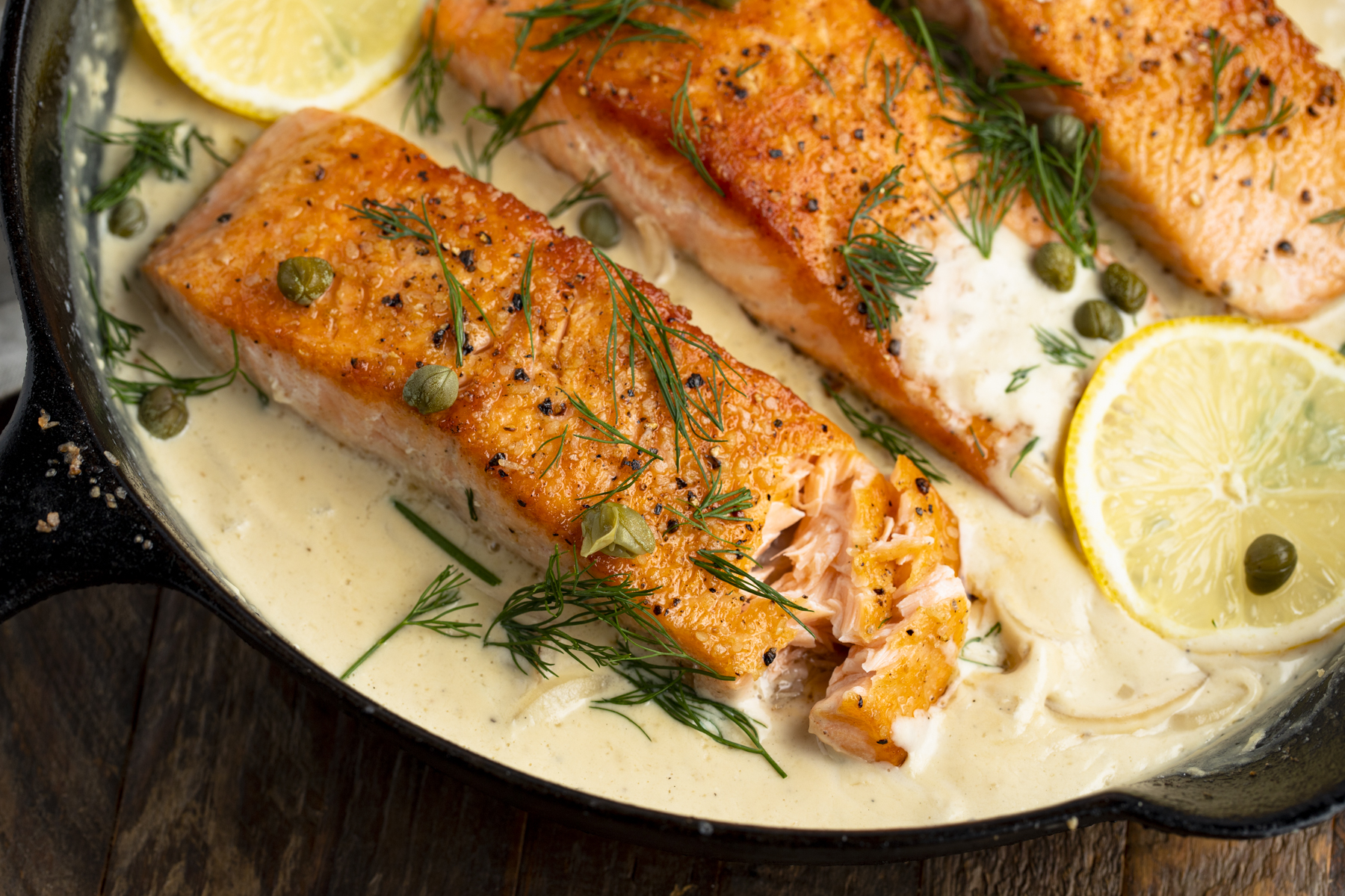 Herb-Crusted Pan-Seared Salmon with Lemon-Dill Sauce
