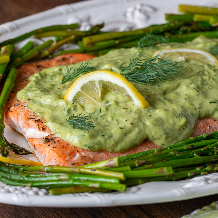 Herbed Lemon Baked Salmon with Avocado Crema