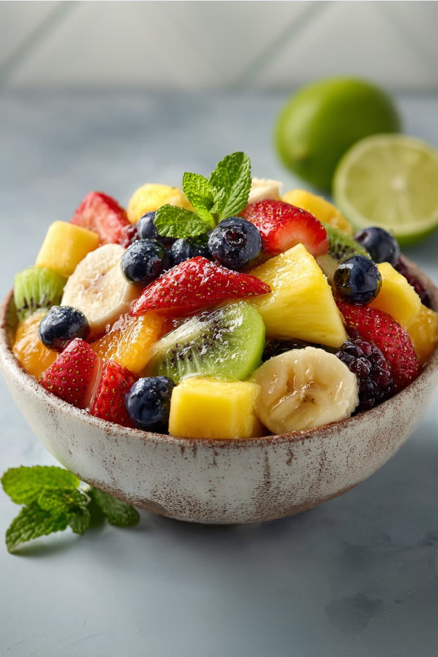 Oz-Inspired Rainbow Fruit Salad with Honey-Lime Dressing