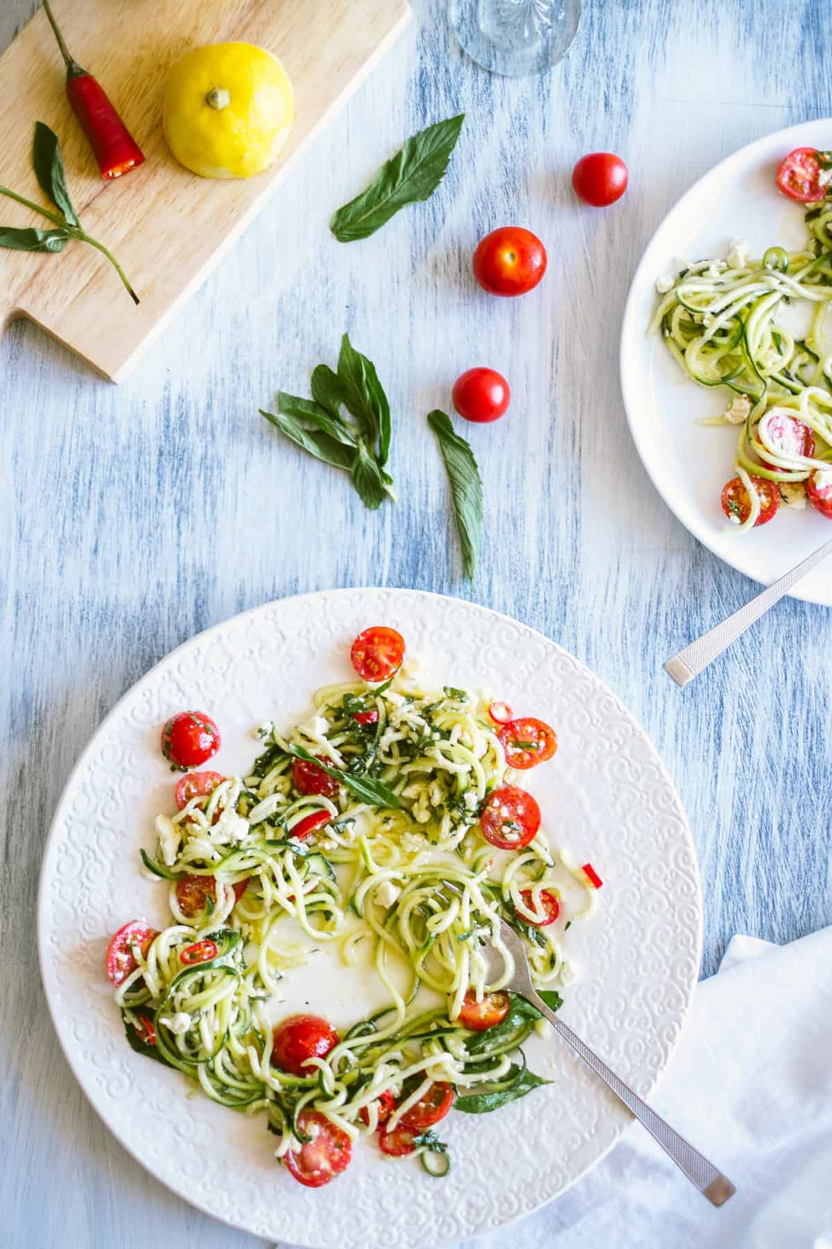 Cucumber-Tomato Zucchini Noodle Salad with Lemon Herb