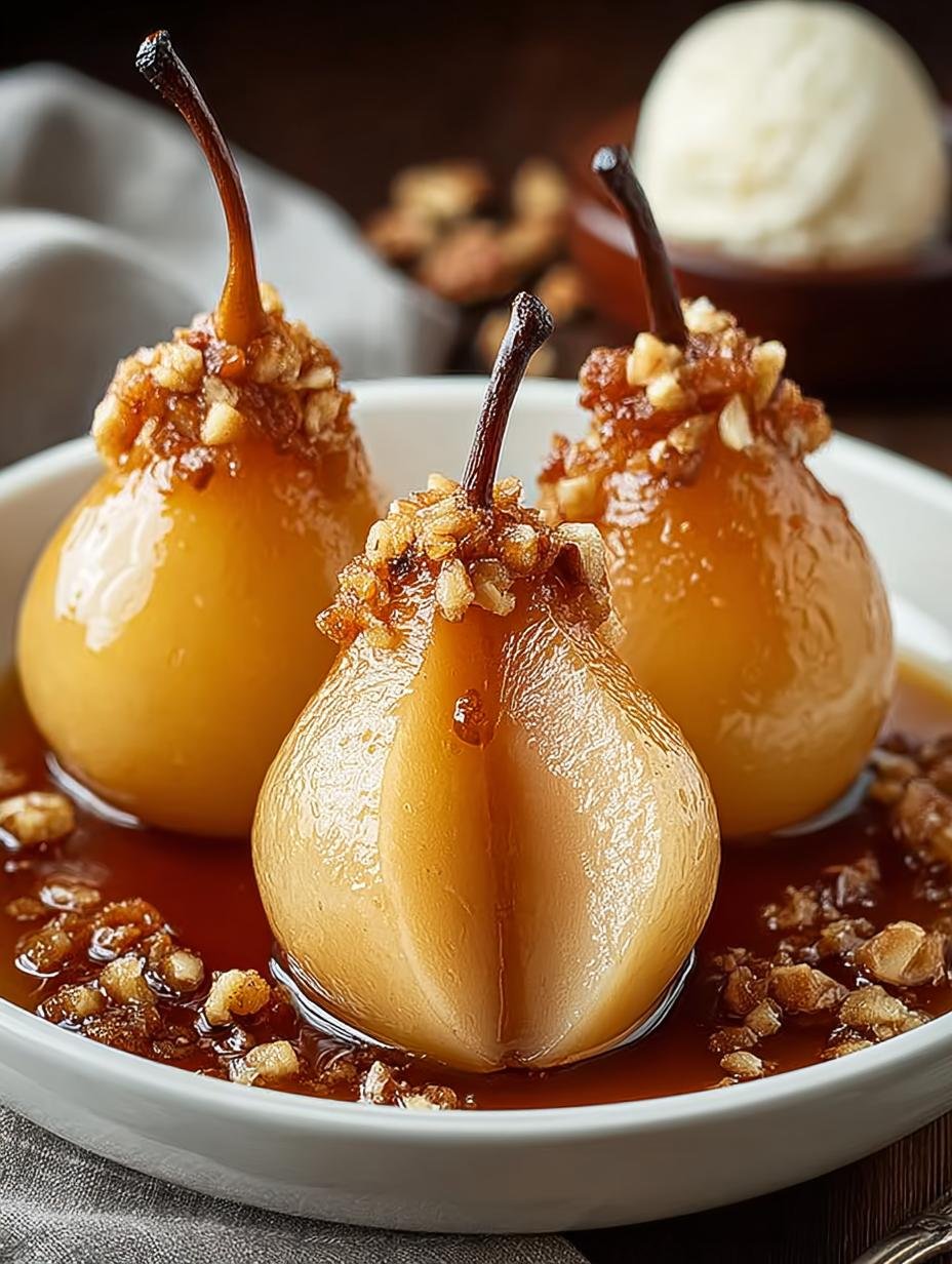 Bourbon-Poached Pears with Vanilla Bean Crème