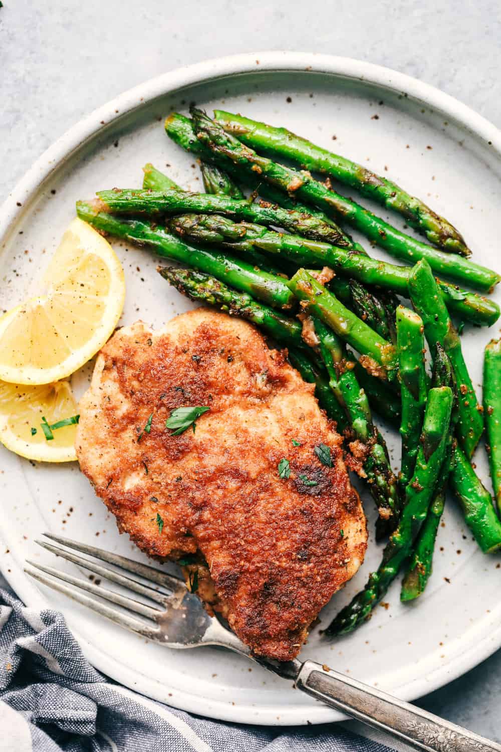 Crispy Herb-Crusted Chicken with Garlic-Asparagus