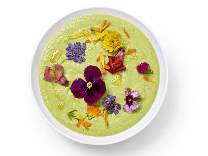 Edible Flower Gazpacho with Cucumber & Tomato