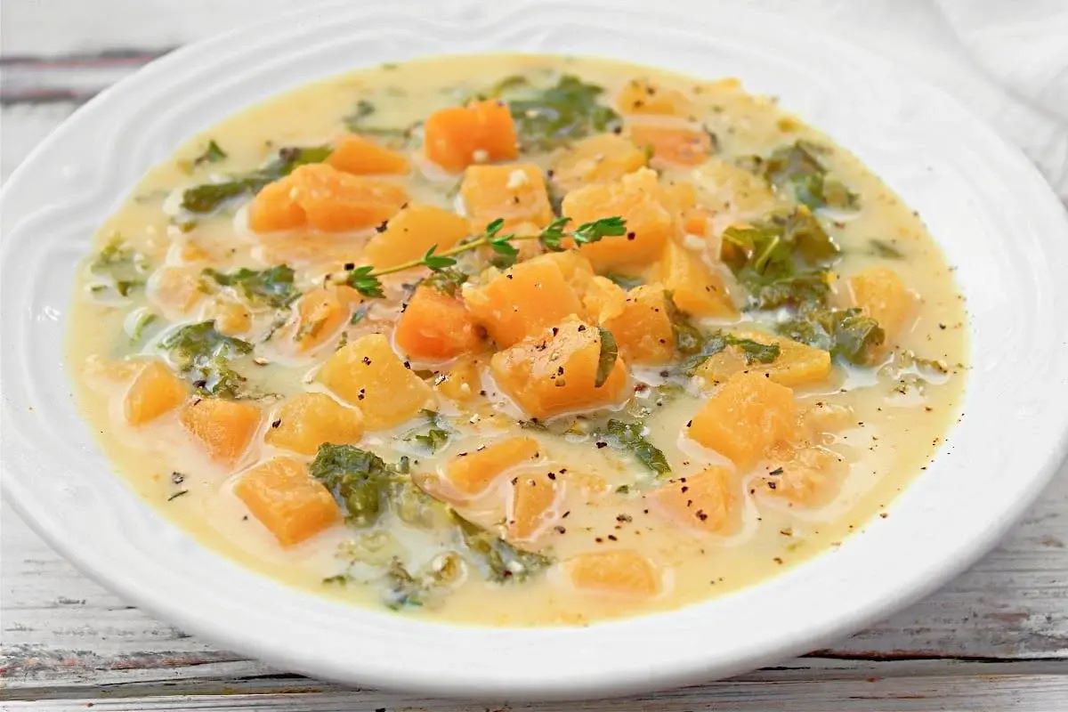 Creamy Butternut Squash and Kale Soup with Ginger