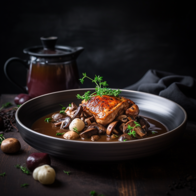 Authentic French Coq au Vin with Pearl Onions and Mushrooms