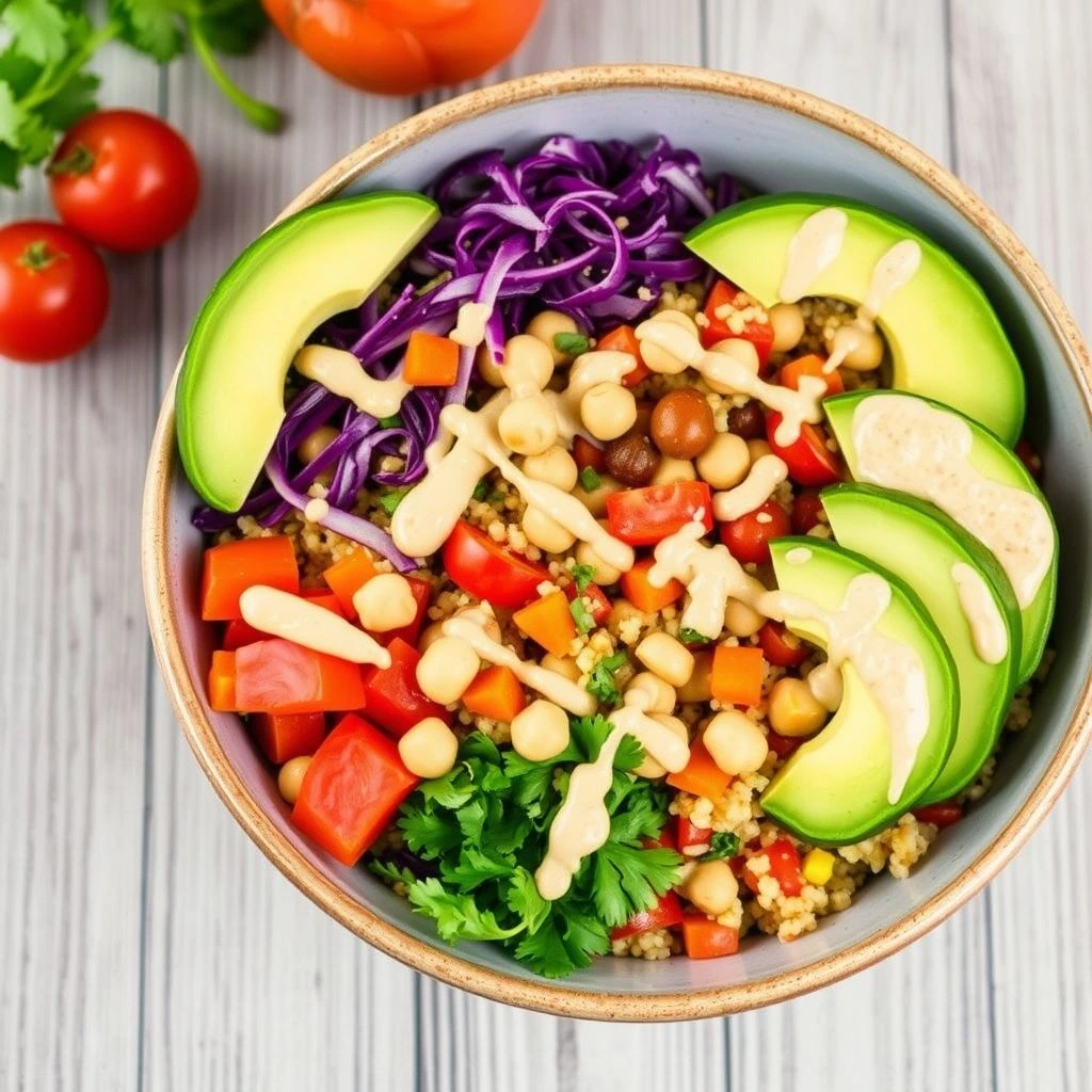 Davis' Rainbow Quinoa Power Bowl with Lemon-Tahini Dressing