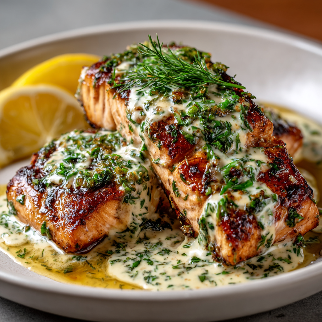 Crisp-Crusted Keto Salmon with Lemon-Dill Sauce