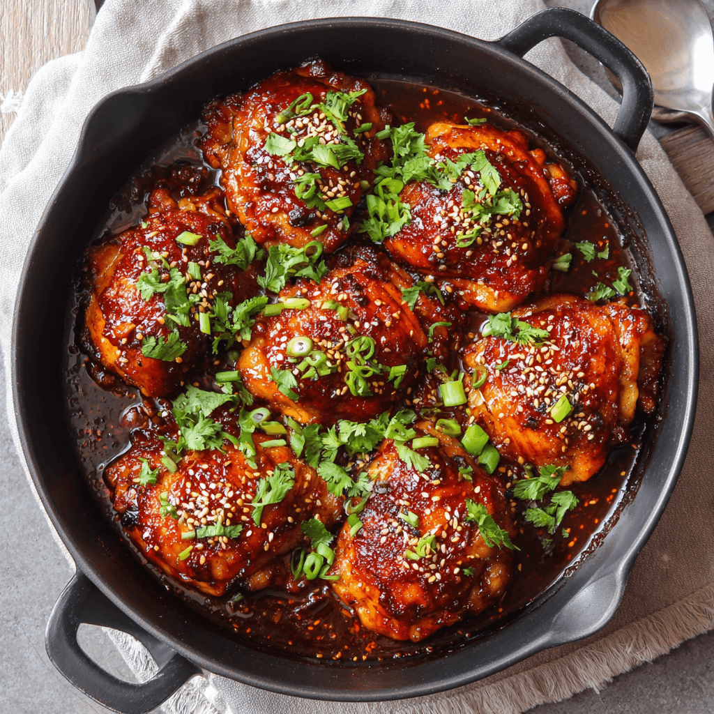 Crispy Gochujang Chicken Thighs with Pickled Radishes
