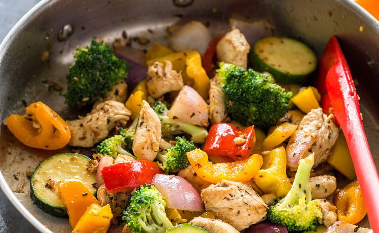 One-Pan Chicken & Rainbow Veggie Medley