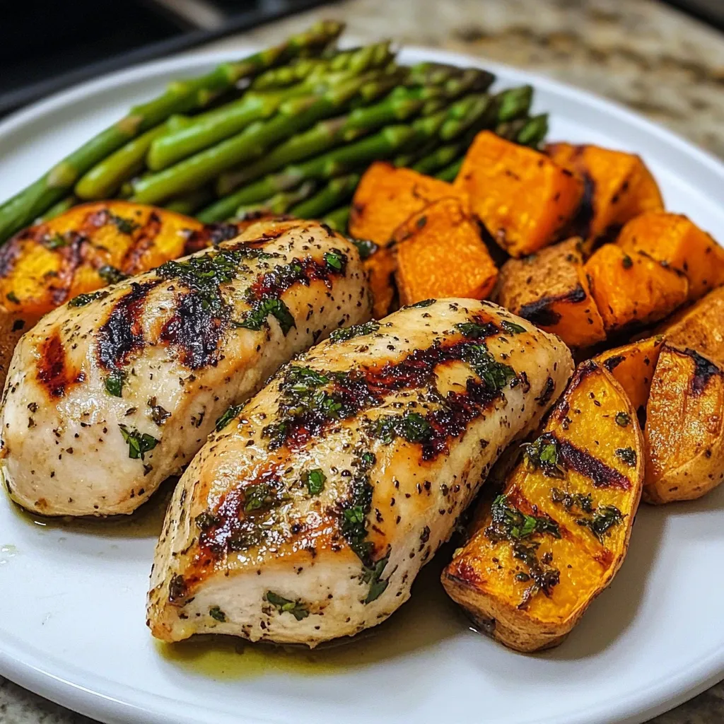 Herb-Crusted Chicken with Roasted Sweet Potatoes and Asparagus
