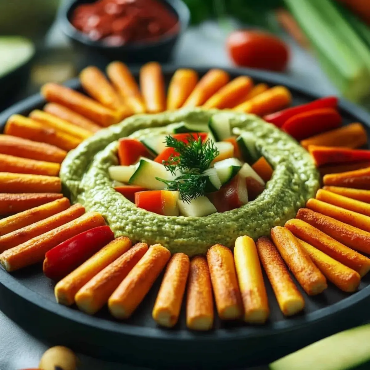 Superhero Veggie Sticks with Rainbow Dip