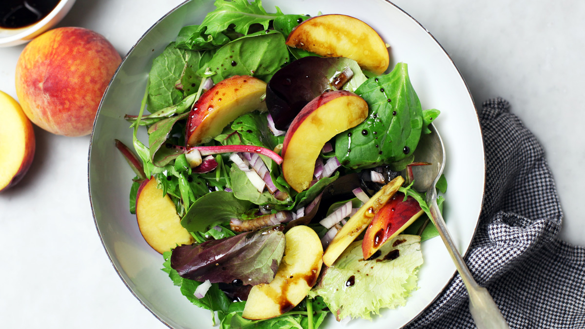 Best Summer Peach Salad with Balsamic Vinaigrette