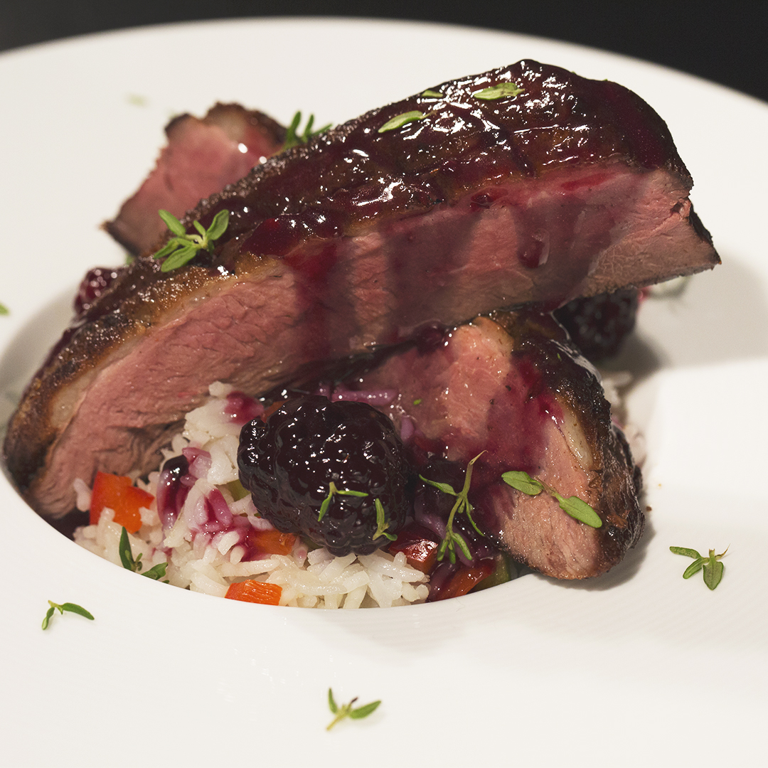 Crisp-Crusted Duck Breast with Blackberry Port Reduction