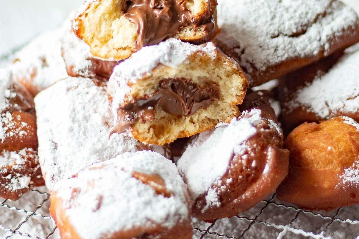 Mardi Gras Beignet Bites with Rainbow Powder