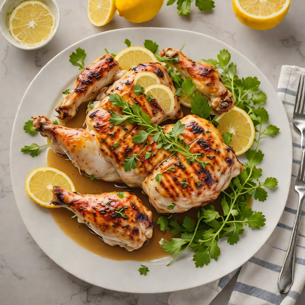 Half-Grilled Chicken with Lemon-Herb Glaze