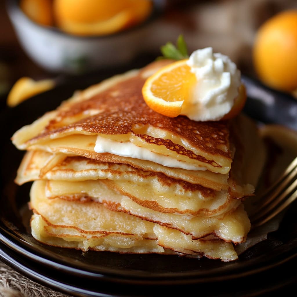 Aperol-Orange Blossom Pancakes with Reduced Aperol Syrup