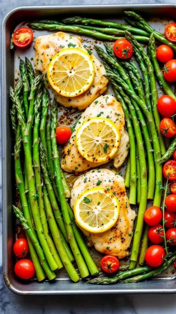 One-Pan Lemon Herb Chicken with Asparagus and Cherry Tomatoes