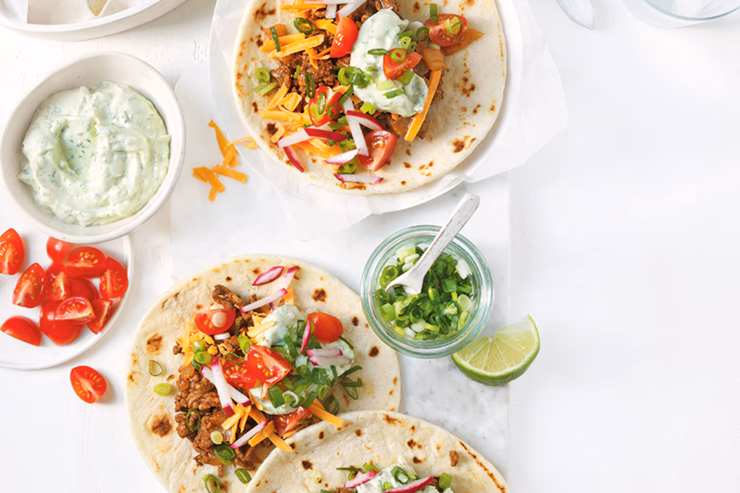 Mexican Spicy Beef Tacos with Avocado Crema