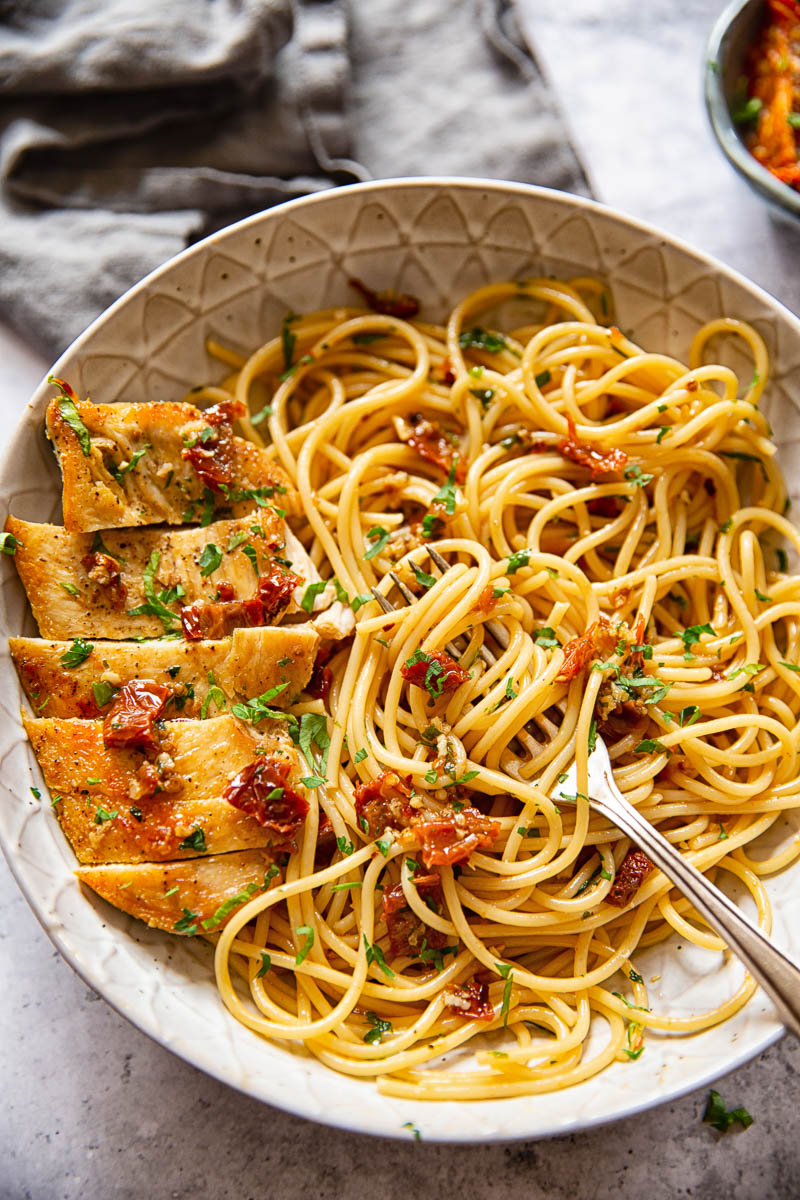Herb-Roasted Chicken and Sun-Dried Tomato Spaghetti