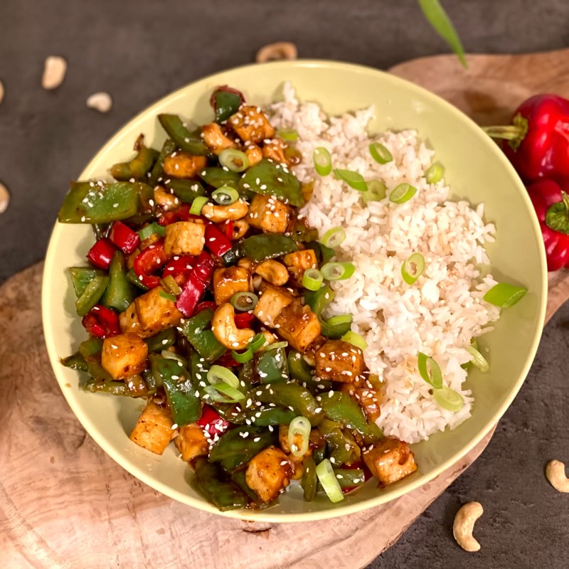 Crispy Tofu Stir-Fry with Cashew Sauce