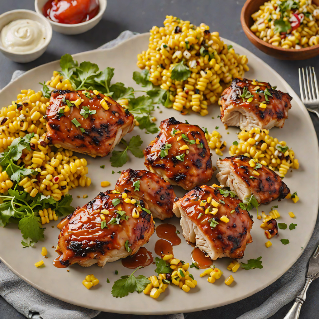 Smoked Peach Glazed Chicken Thighs with Charred Corn Salad