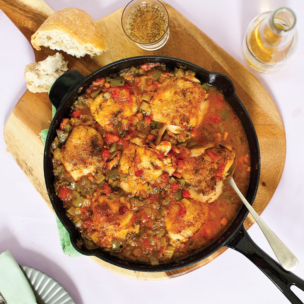 Authentically Brewed Beer-Braised Chicken Thighs