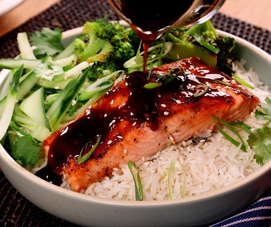 Air Fryer Teriyaki Salmon with Steamed Broccoli