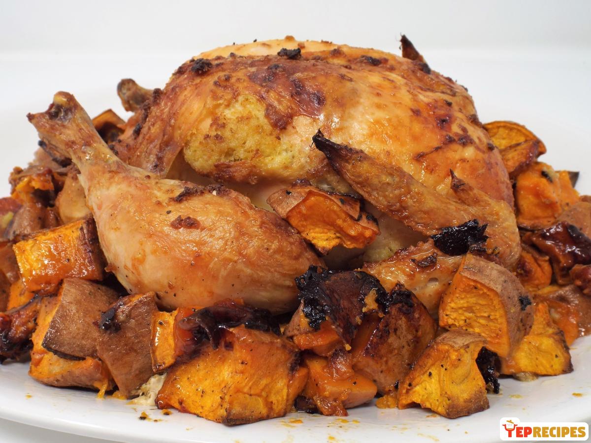 Golden Ginger Chicken with Crispy Sweet Potatoes