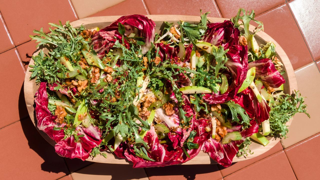 Bitter Greens & Aperol Vinaigrette Salad with Toasted Walnuts