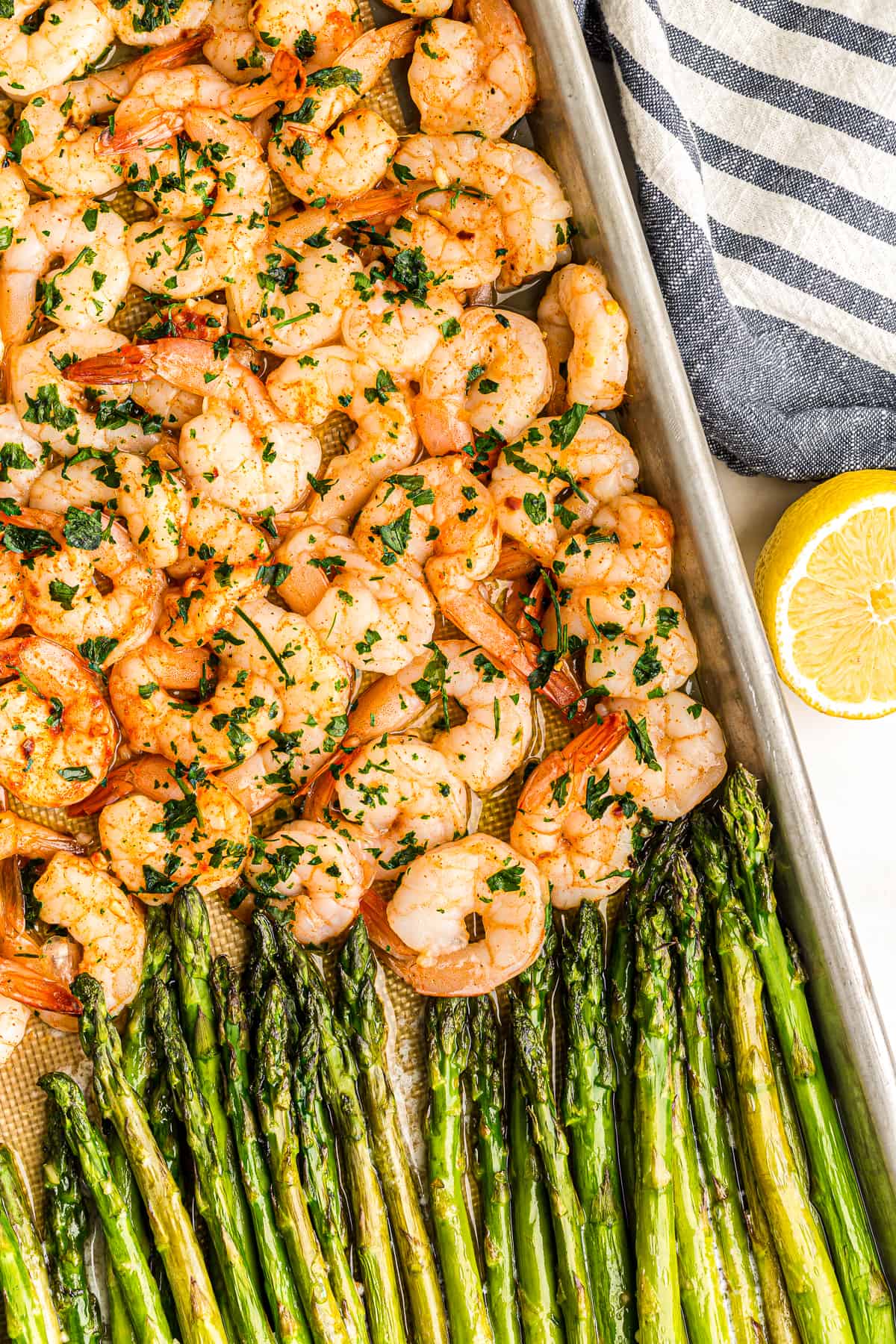 Avocado & Asparagus Sheet Pan Shrimp