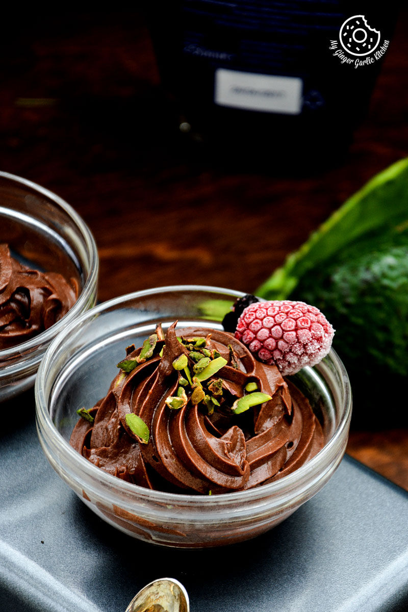 No-Bake Chocolate Avocado Mousse with Raspberry Coulis