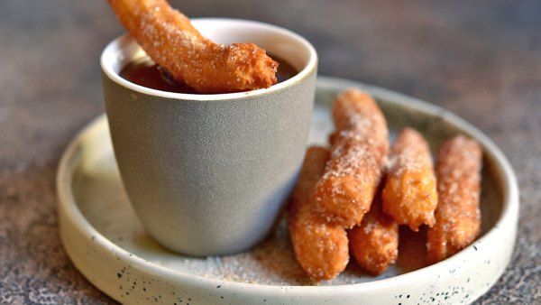 Funnel Cake Fritters with Maple Syrup Drizzle